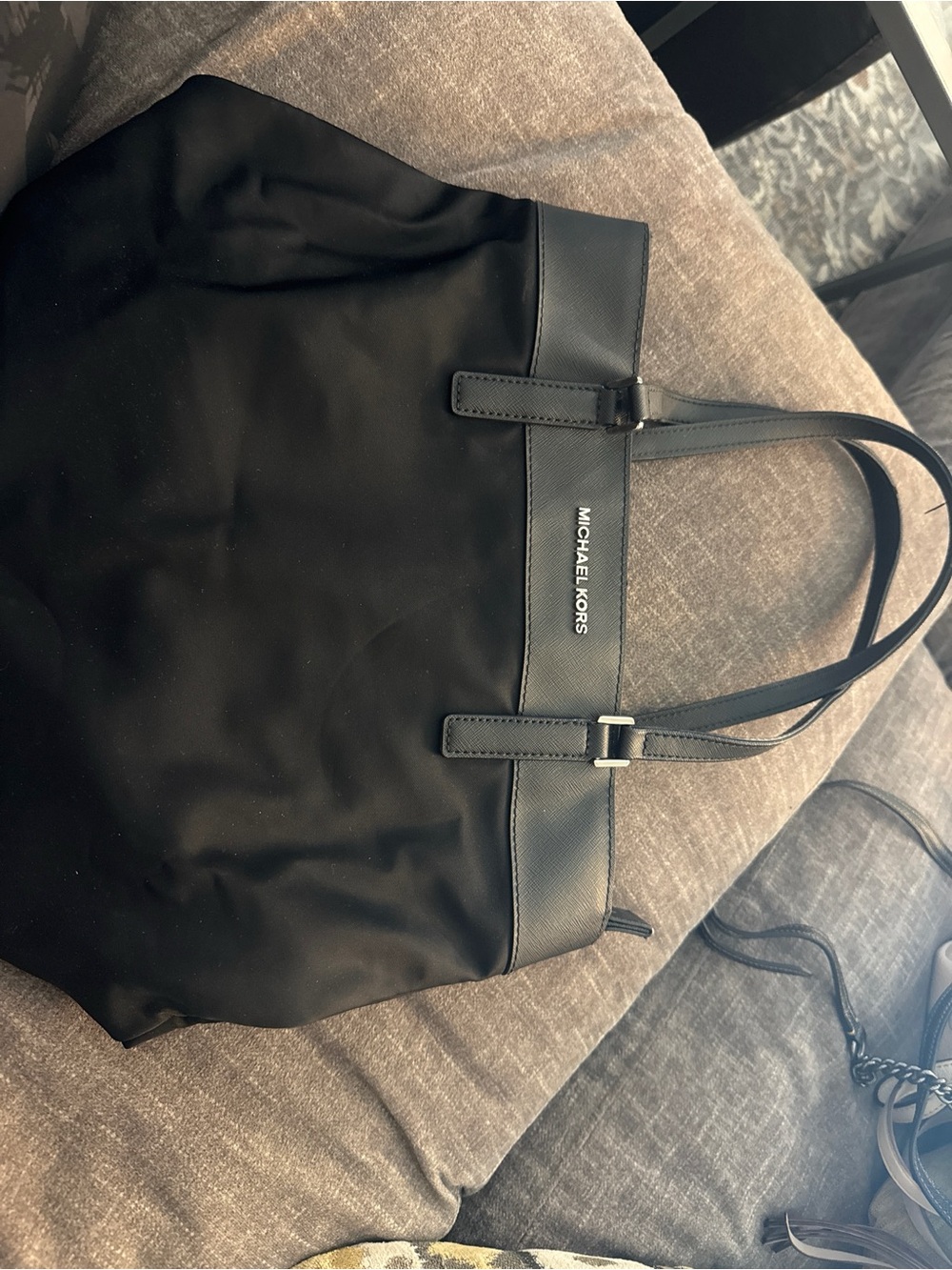 Michael Kors Black Nylon Tote with Leather Trim